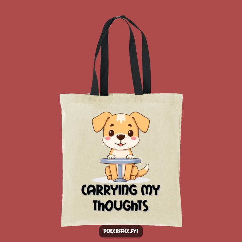 Funny Blank Dog Tote Bag: Sitting at Table - Practical Funny Gift!