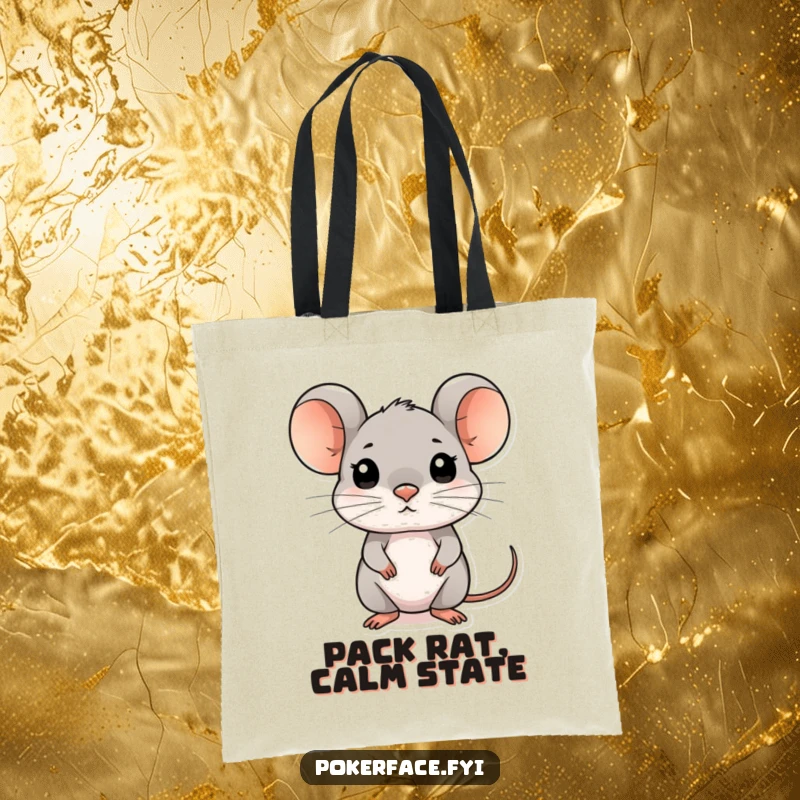 Funny composed mouse tote bag showcasing a mouse with an unreadable, neutral expression, perfect for everyday use.