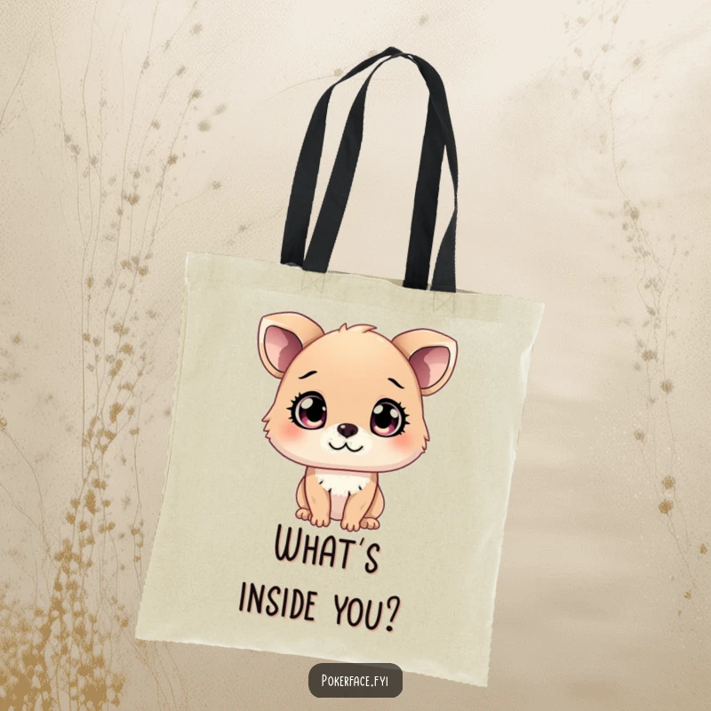 Funny Tote Bag featuring a curious animal with unreadable eyes, perfect for carrying your essentials with an air of mystery, a funny gift.
