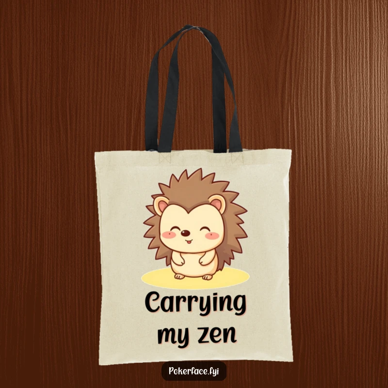 Funny Hedgehog Tote Bag with a happy hedgehog that has a flat, unchanging expression, great for humorous carrying.