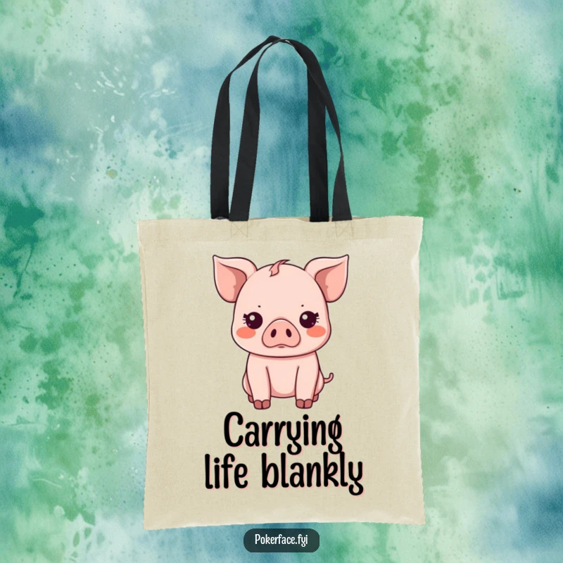 Funny Tote Bag: Kawaii piglet with a blank, emotionless stare, exuding hilarious and understated chic.