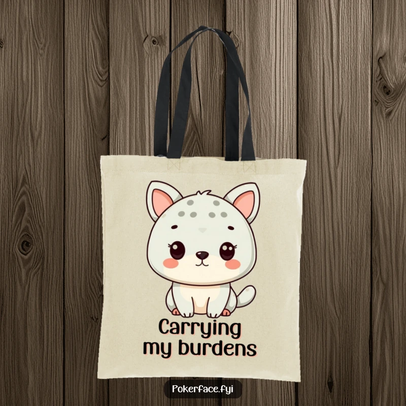 Funny Animal Tote Bag with a character displaying a neutral expression, a humorous and practical accessory.