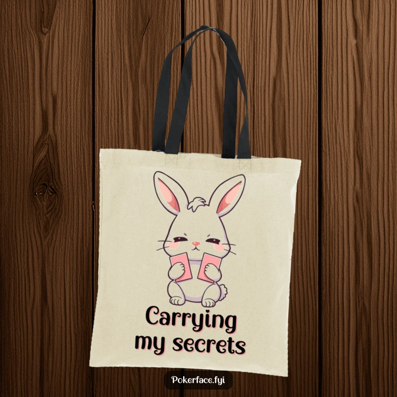 Funny Tote Bag: Emotionless rabbit holding playing cards, perfect for carrying game supplies with a dose of nutty, humorous poker face.
