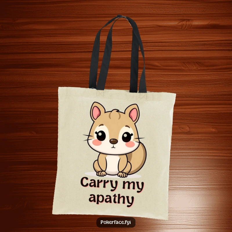 Funny Squirrel Tote Bag with a character possessing a completely flat, unexpressive face, providing a humorous and practical accessory for everyday use.
