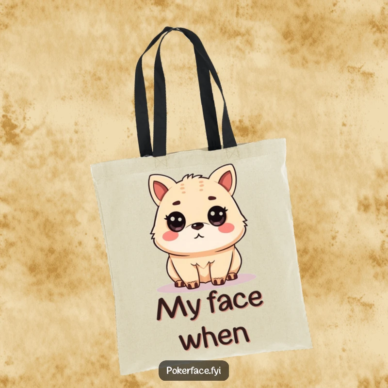 Funny Tote Bag featuring an unamused animal character with a level gaze, great for carrying essentials with a hint of dry humor, a funny gift.